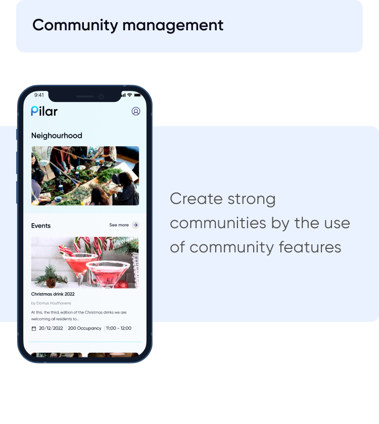 AIRE PMS Community management feature on mobile device